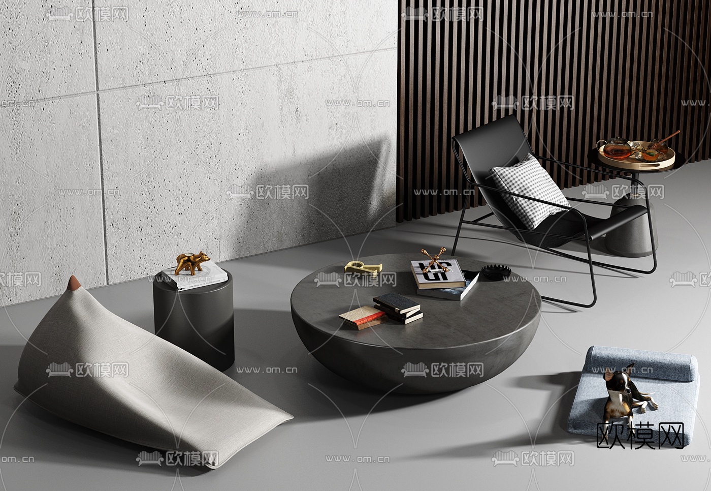 北欧休闲皮革躺椅3d模型