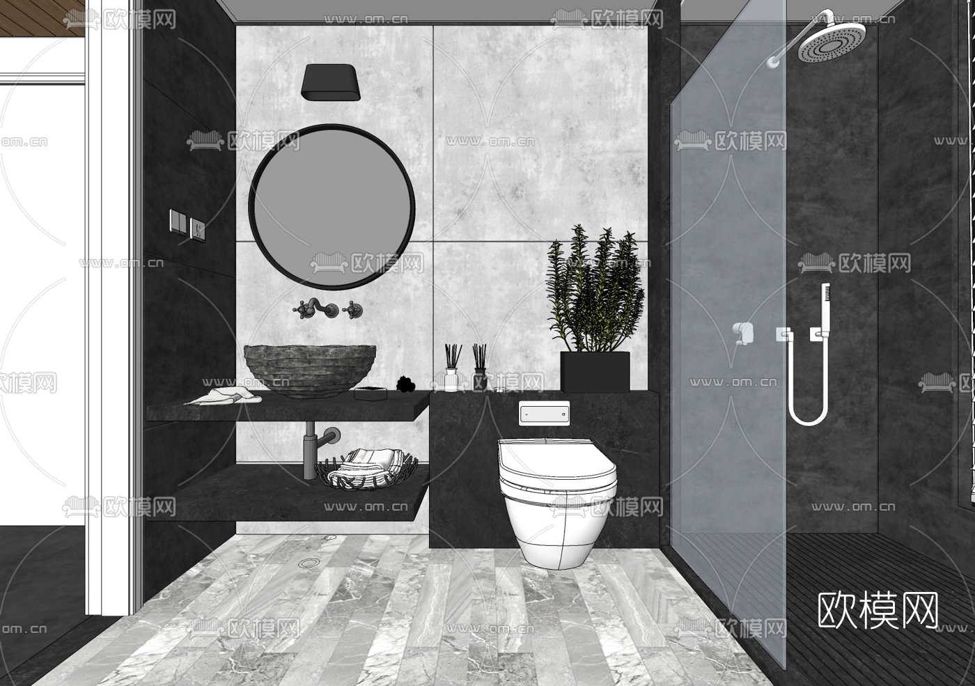工业风卫生间浴室su模型下载