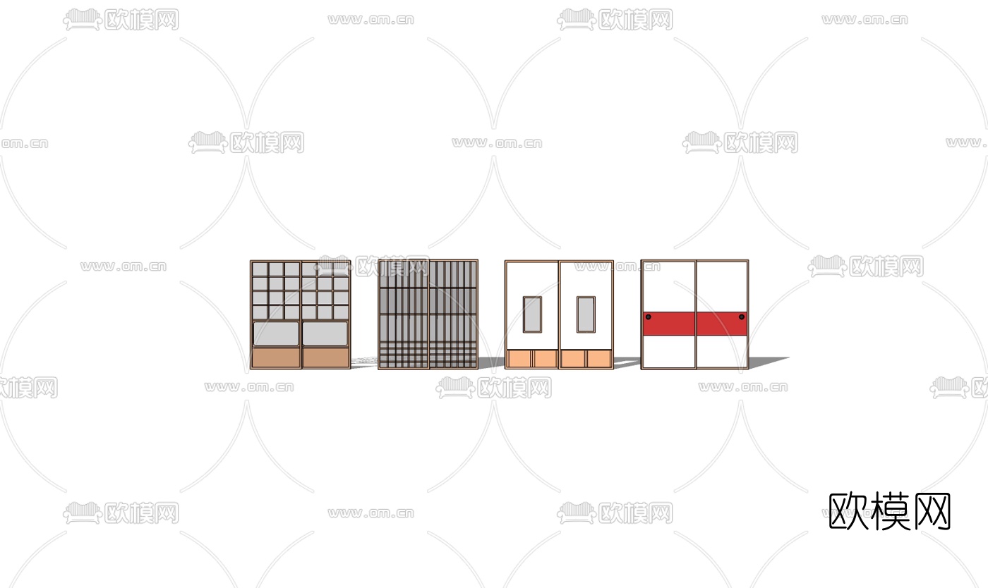 日式实木推拉门免费su模型下载