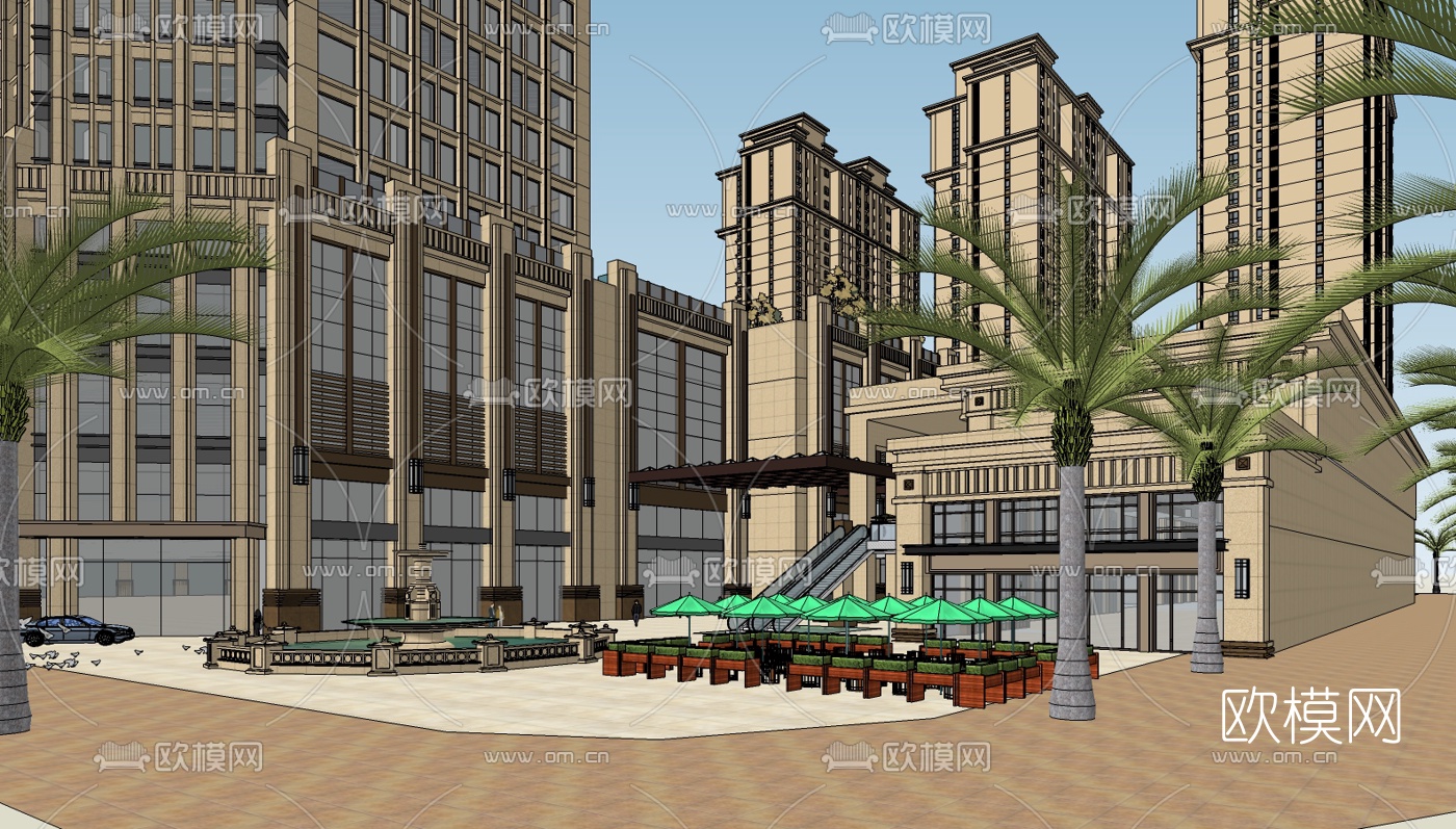 新古典商业综合体su模型下载（渲染图2）