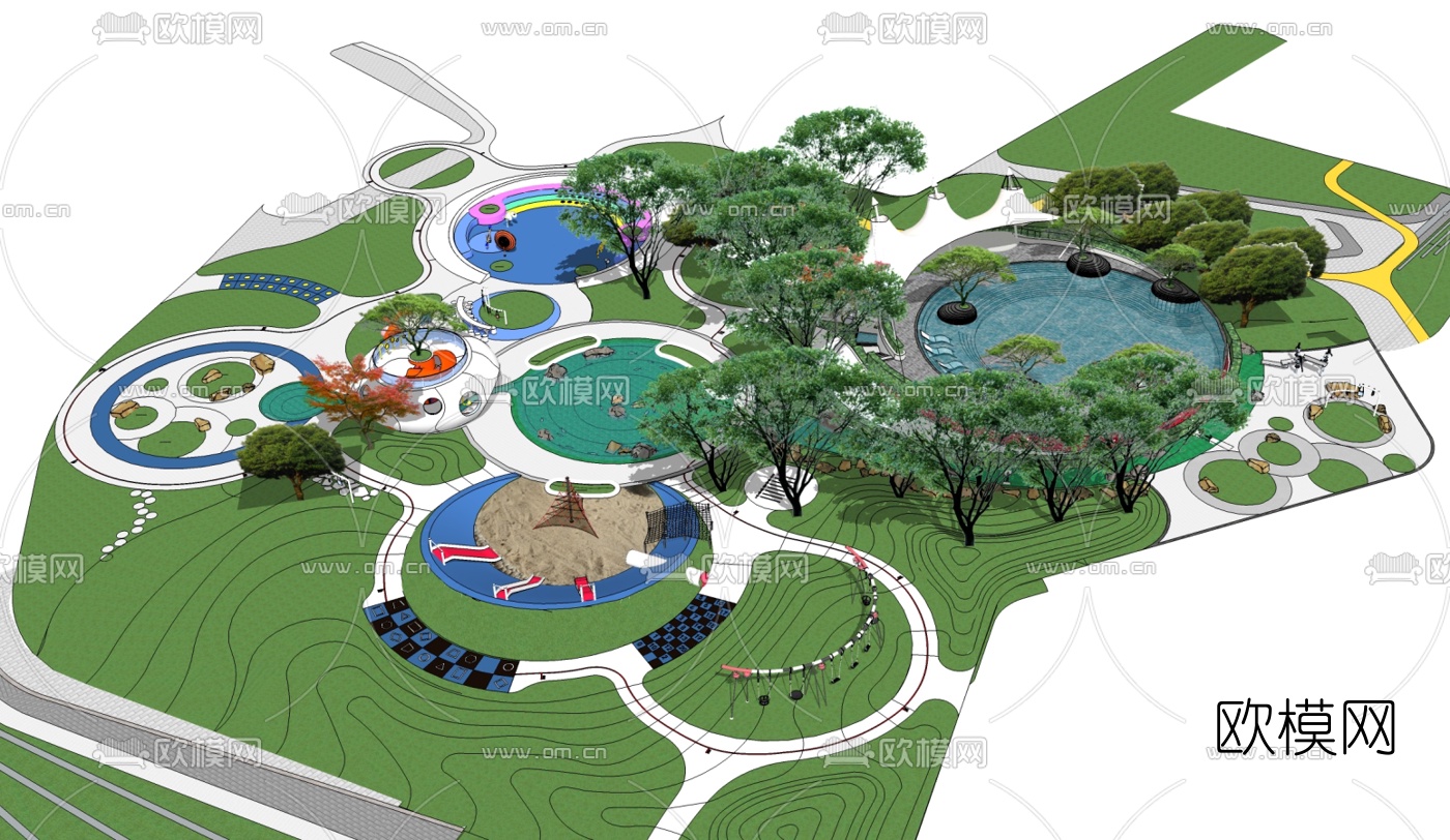 现代趣味儿童活动区su模型下载（渲染图1）