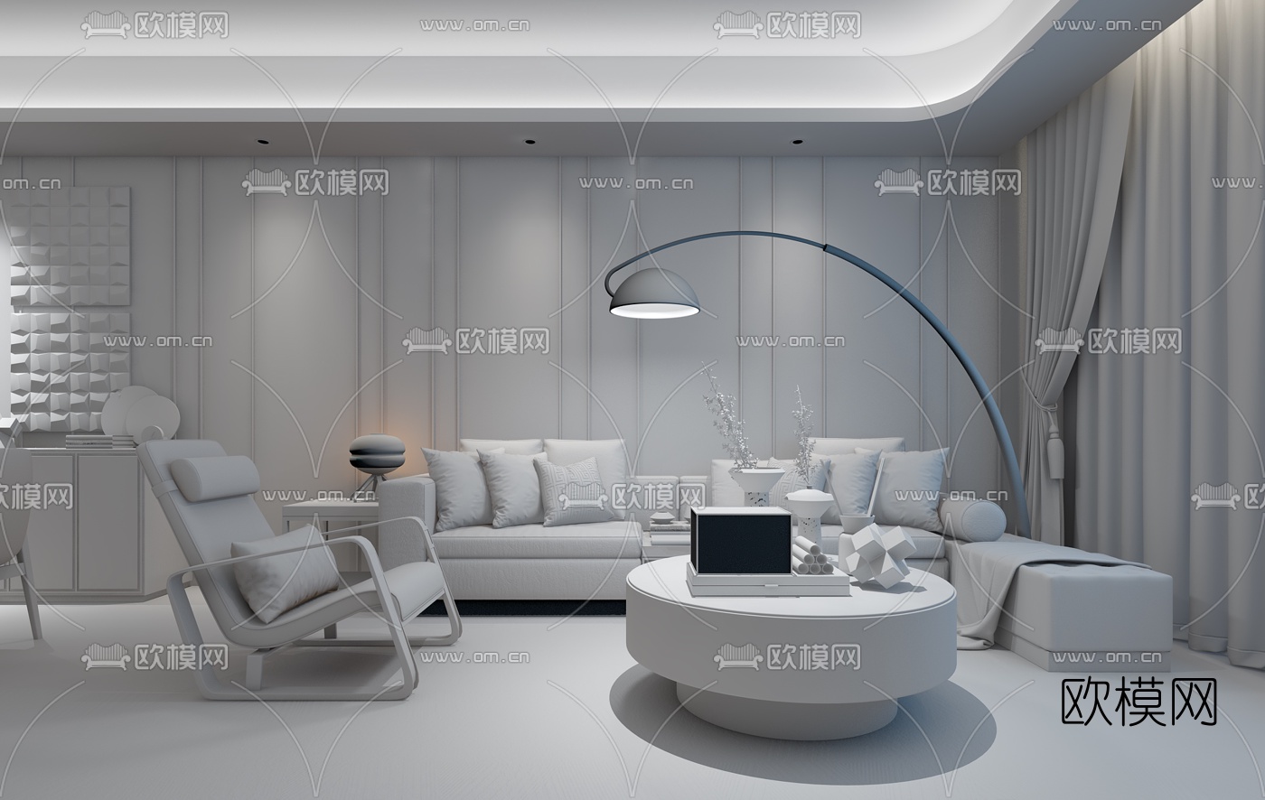 元禾大千设计  现代布艺转角沙发组合3d模型