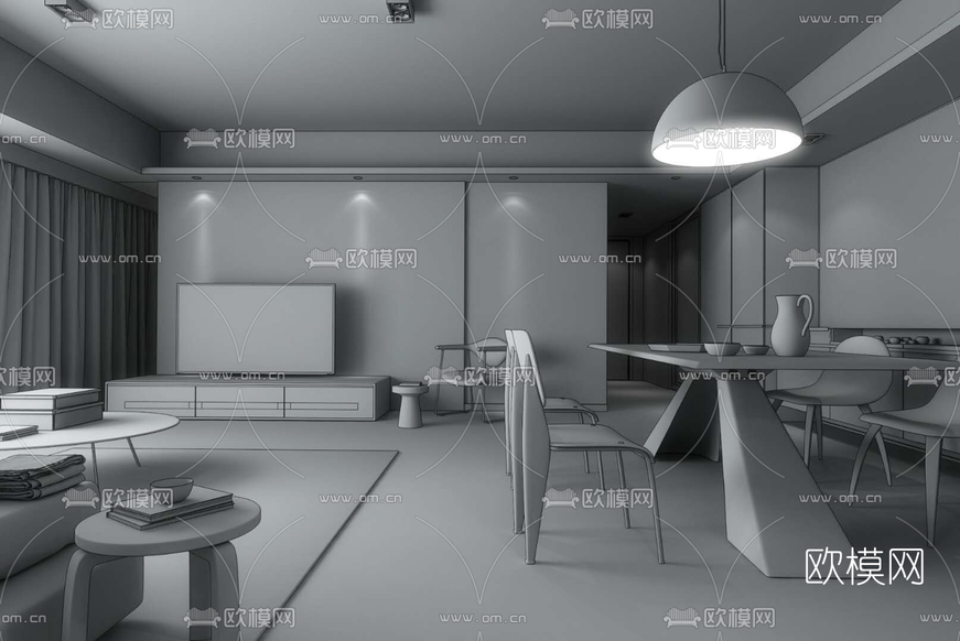 Comodo室内设计现代客厅3D模型下载(渲染图2)