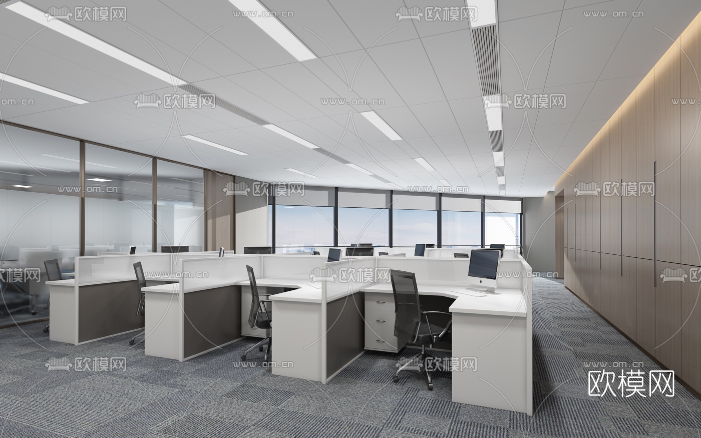 现代开放式办公区3d模型