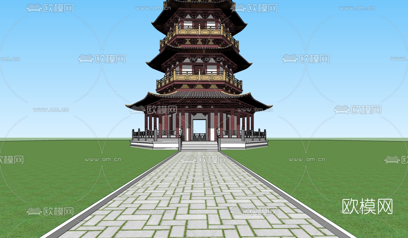 中式宝塔su模型下载（渲染图2）