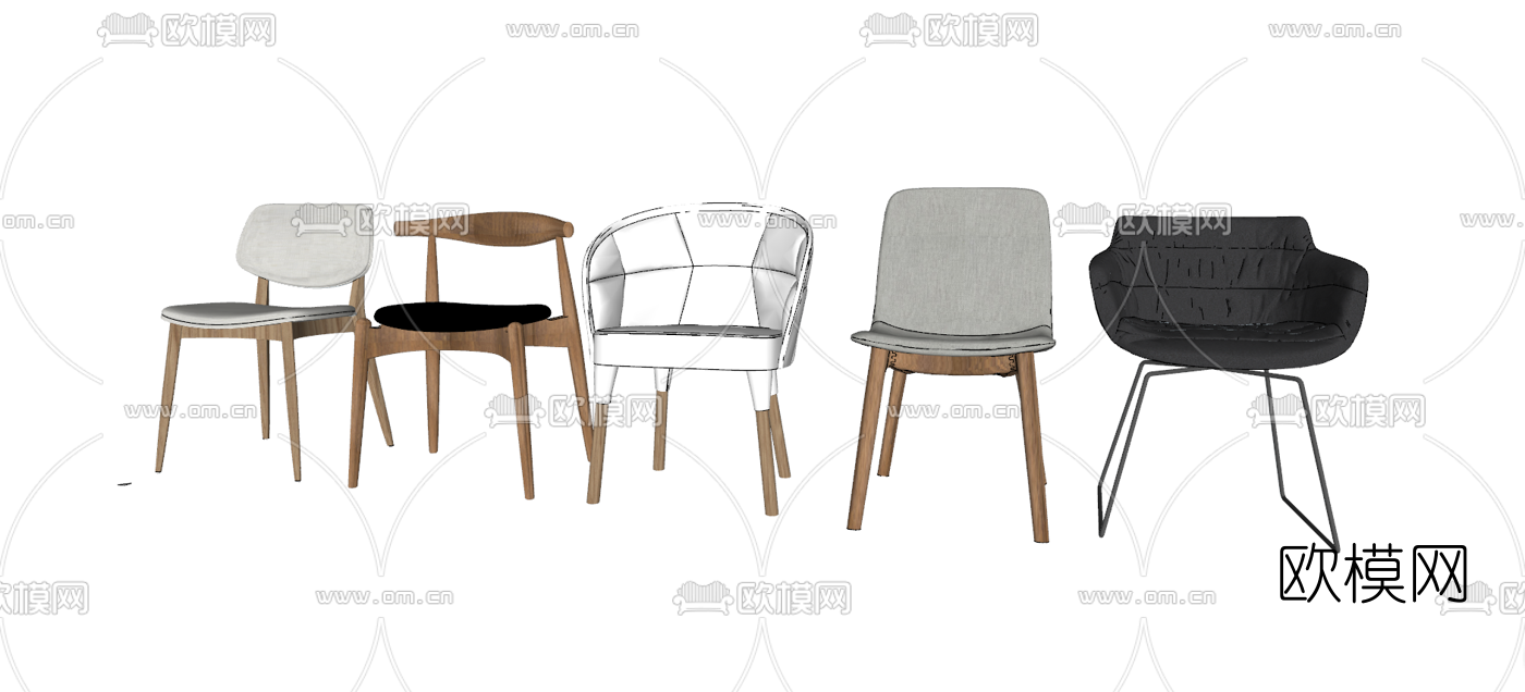 北欧原木单椅su模型下载（渲染图2）