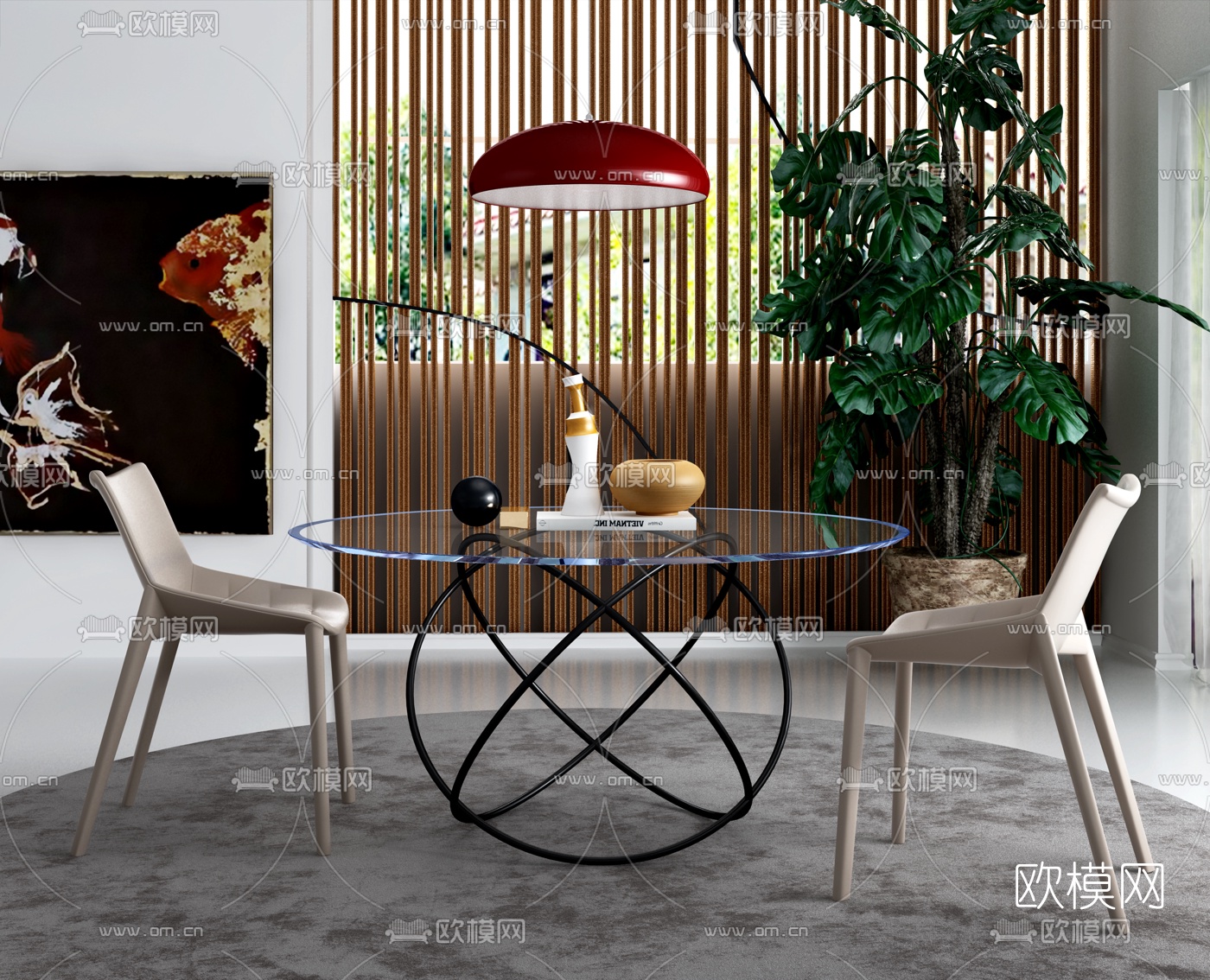 意大利Molteni品牌 现代圆形休闲桌椅组合3D模型下载