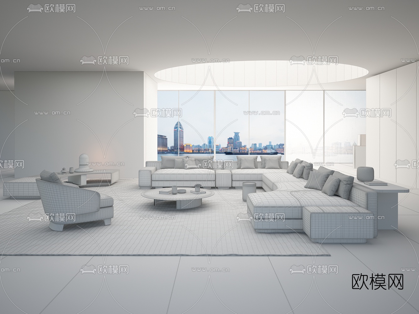 意大利Minotti品牌 现代布艺转角沙发组合3d模型