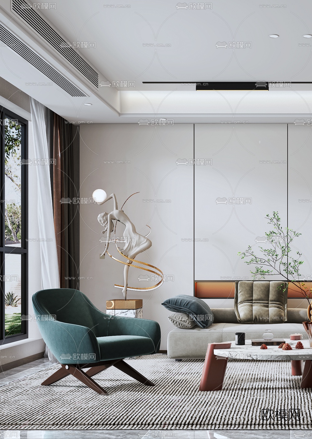 现代客厅3d模型下载（渲染图4）