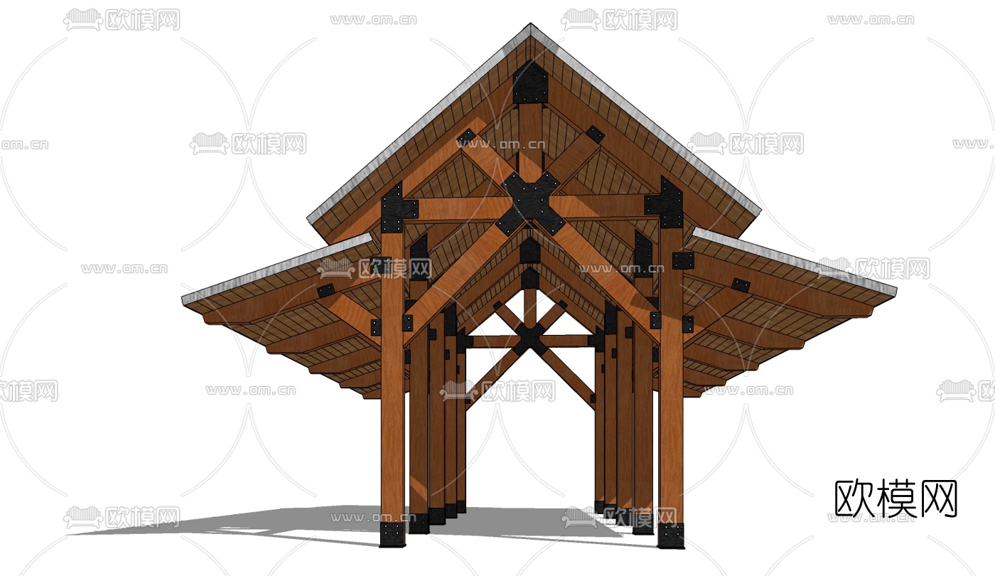 中式廊道免费su模型下载（渲染图2）