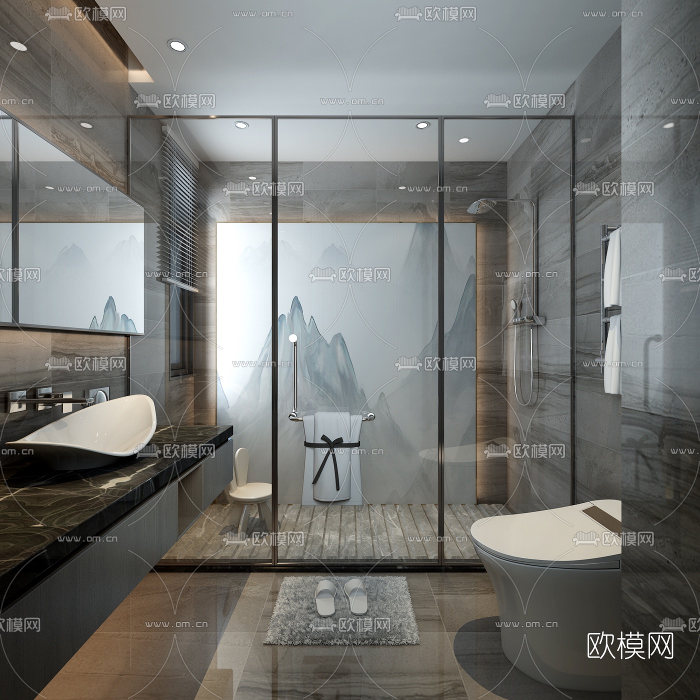 现代卫生间浴室3d模型-免费3dmax模型库-欧模网
