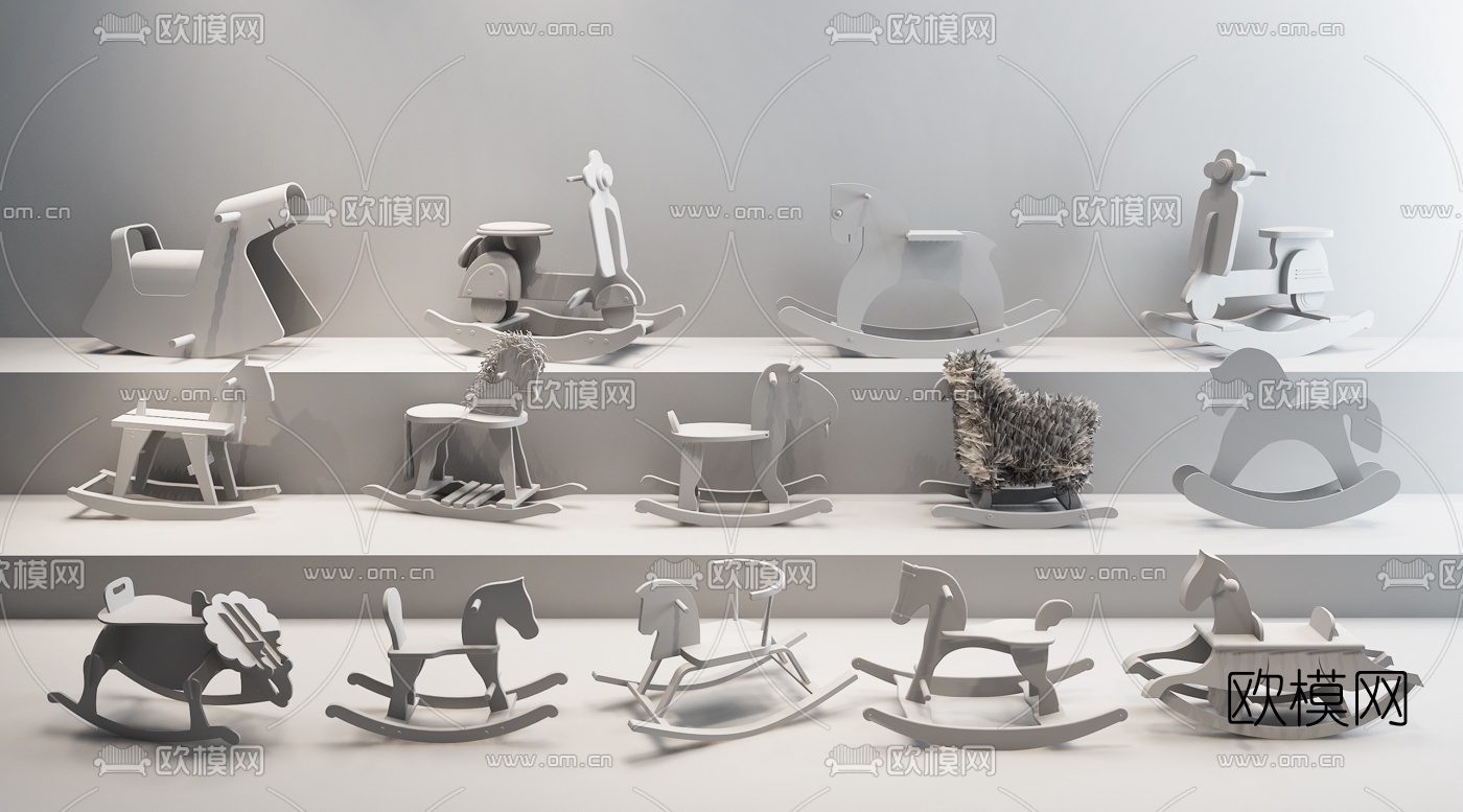 现代儿童木马摇椅玩具3D模型下载（渲染图2）