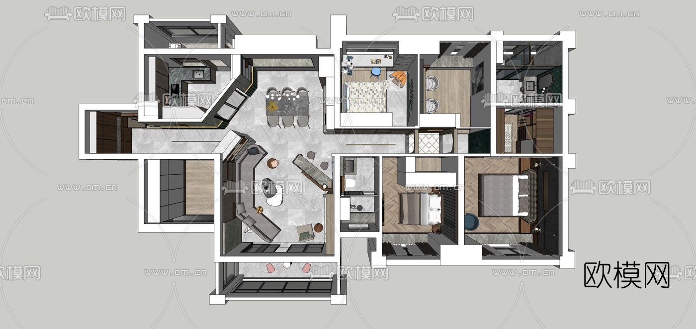 现代轻奢客餐厅su模型下载（渲染图5）