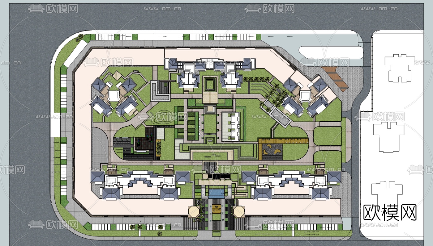 现代小区规划su模型下载（渲染图7）