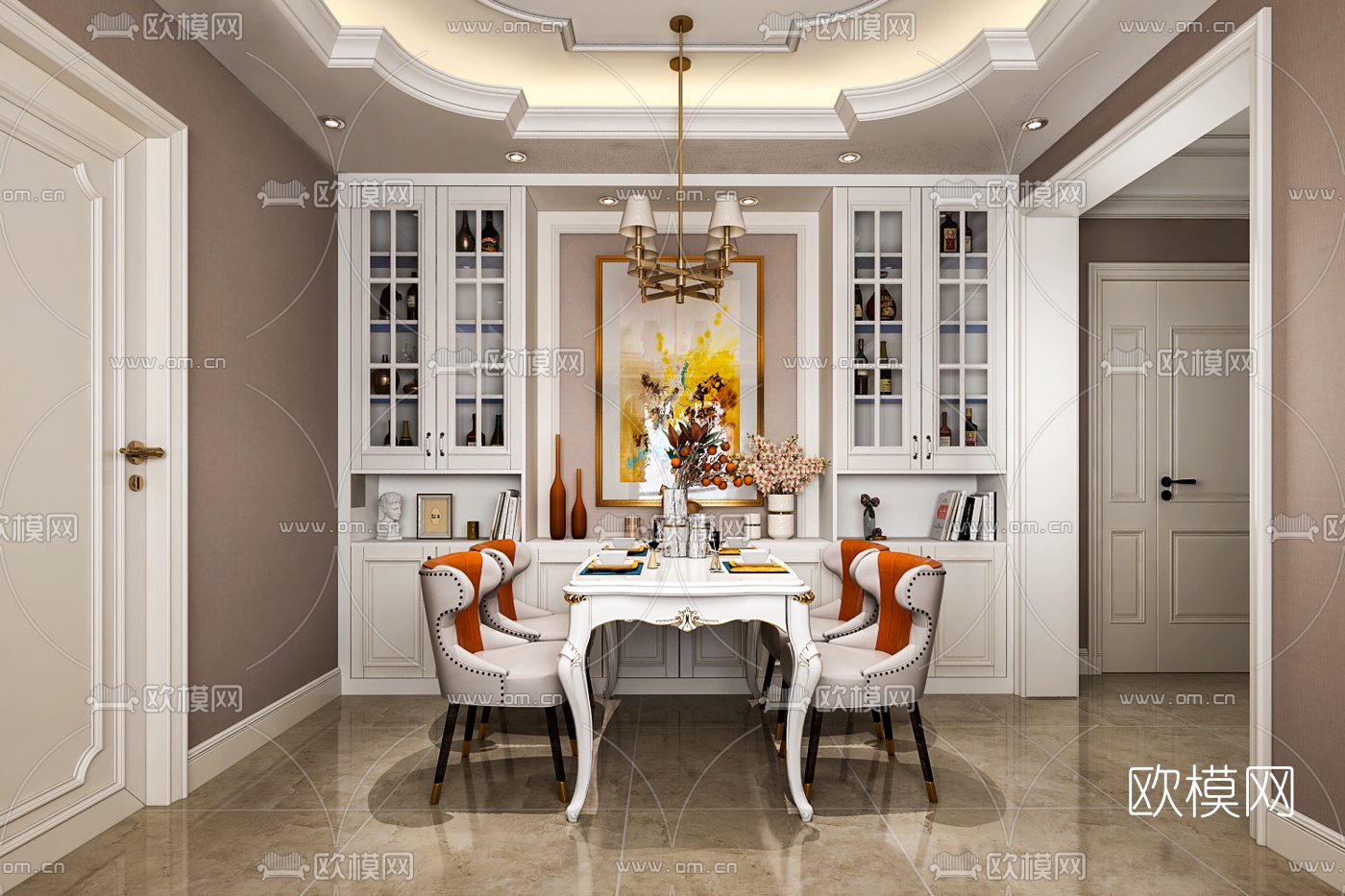 欧式客餐厅3d模型下载（渲染图5）
