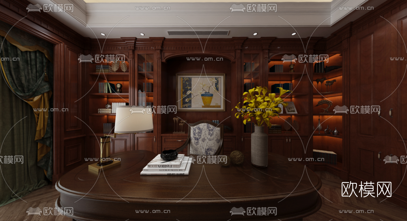 美式书房3d模型