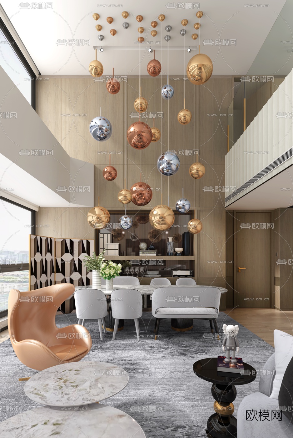 雅布现代别墅客厅3d模型下载（渲染图1）