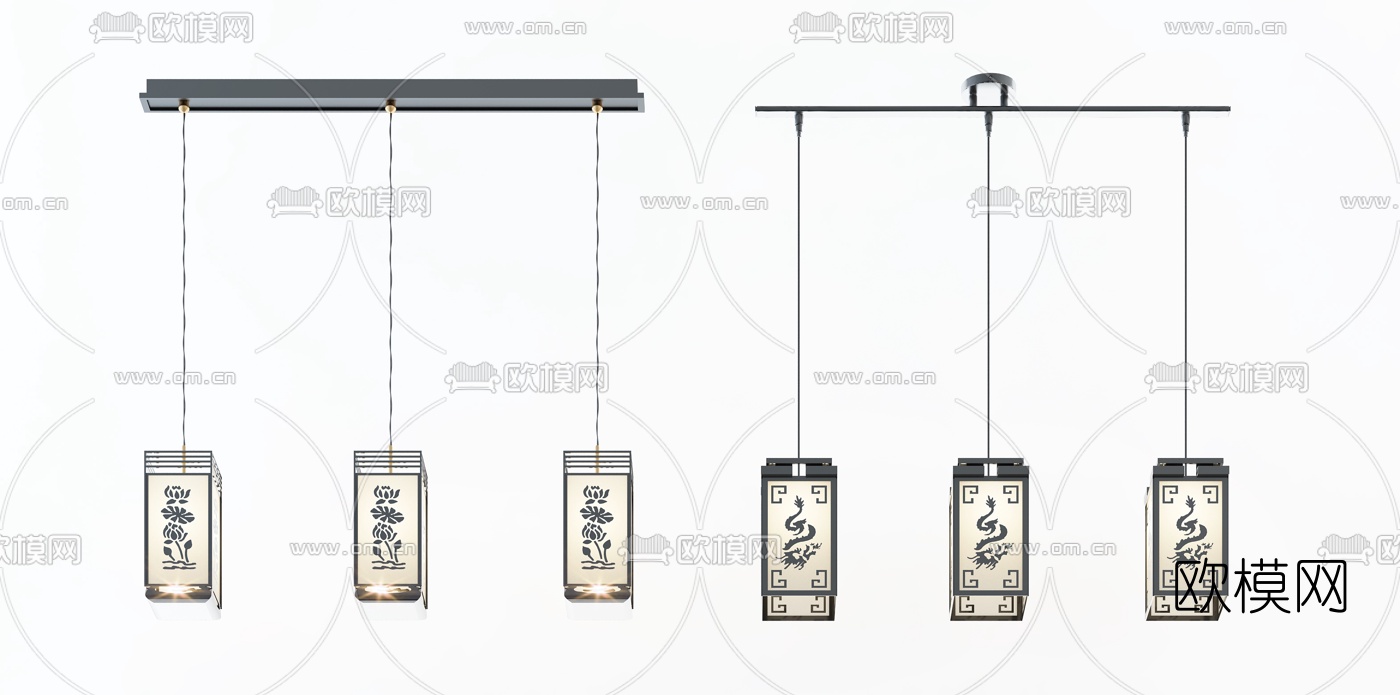 新中式铁艺吊灯3d模型