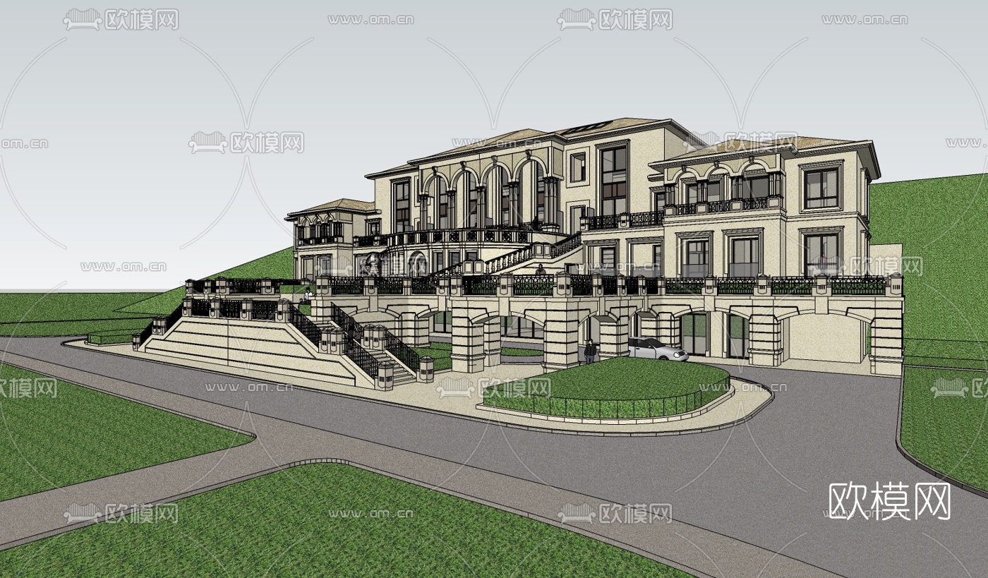 欧式别墅su模型下载（渲染图2）
