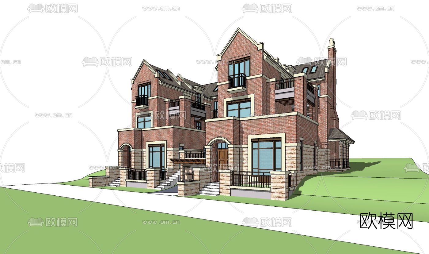 欧式连排别墅免费su模型下载（渲染图2）