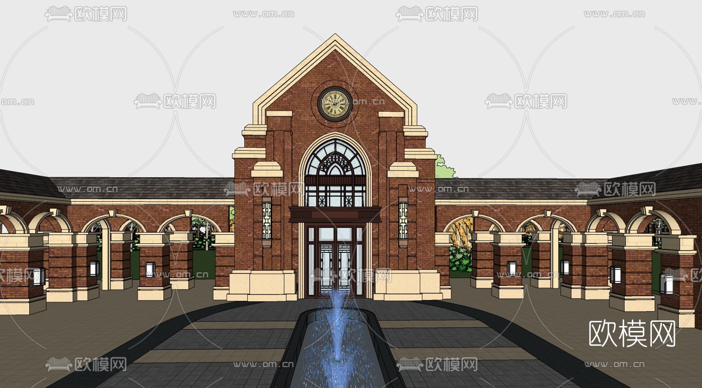 新古典入口大门su模型下载（渲染图1）