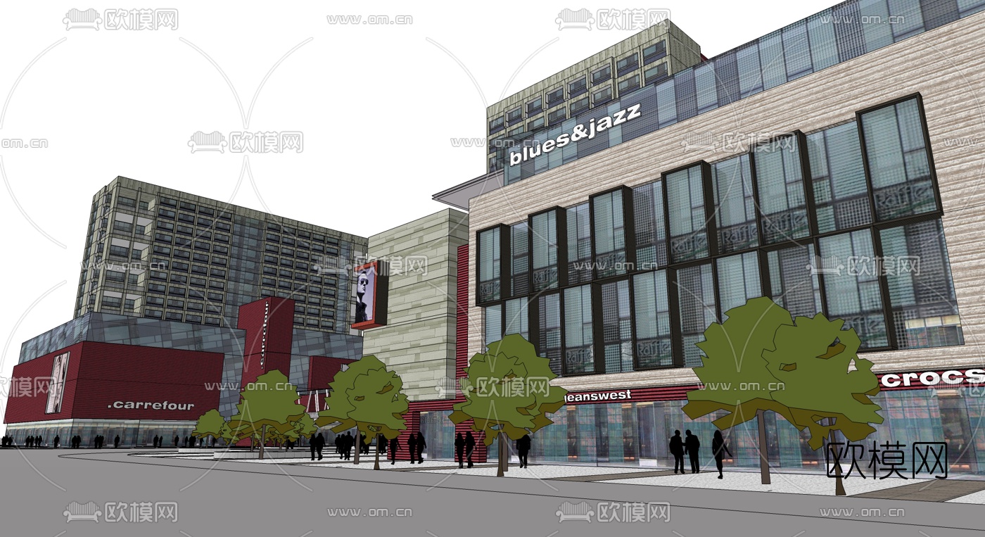 现代商业街建筑外观su模型
