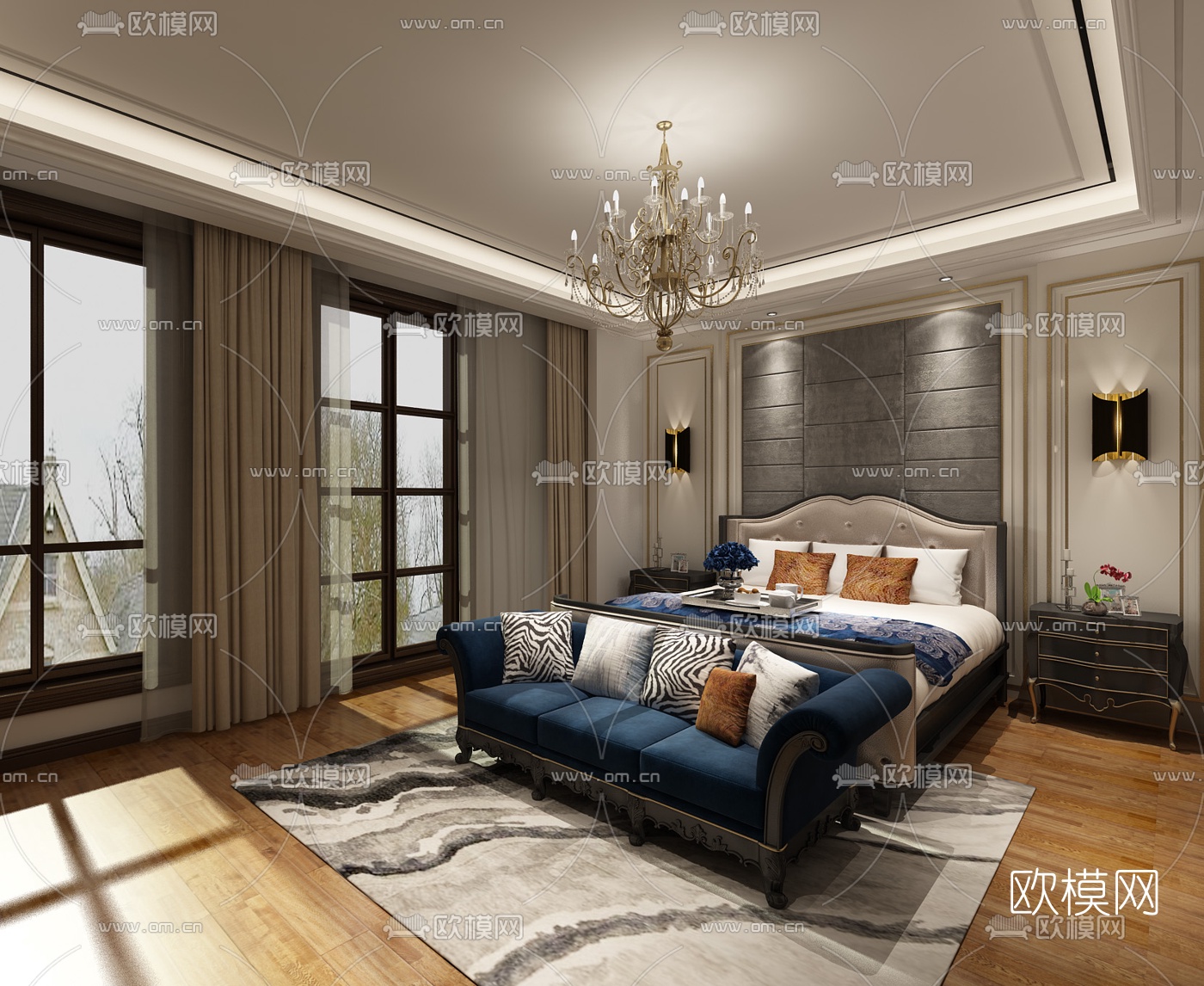 欧式卧室3D模型-免费3dmax模型库-欧模网
