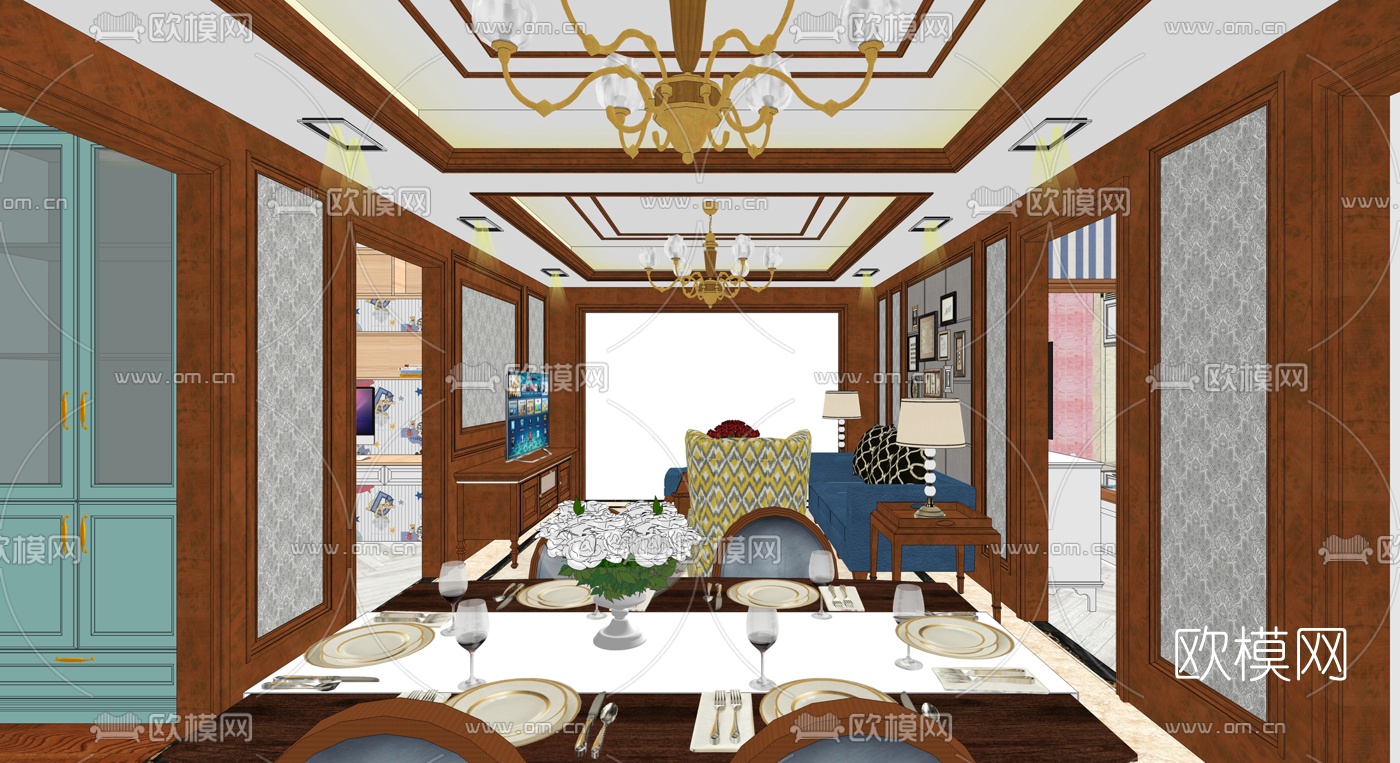 地中海客餐厅su模型下载（渲染图4）