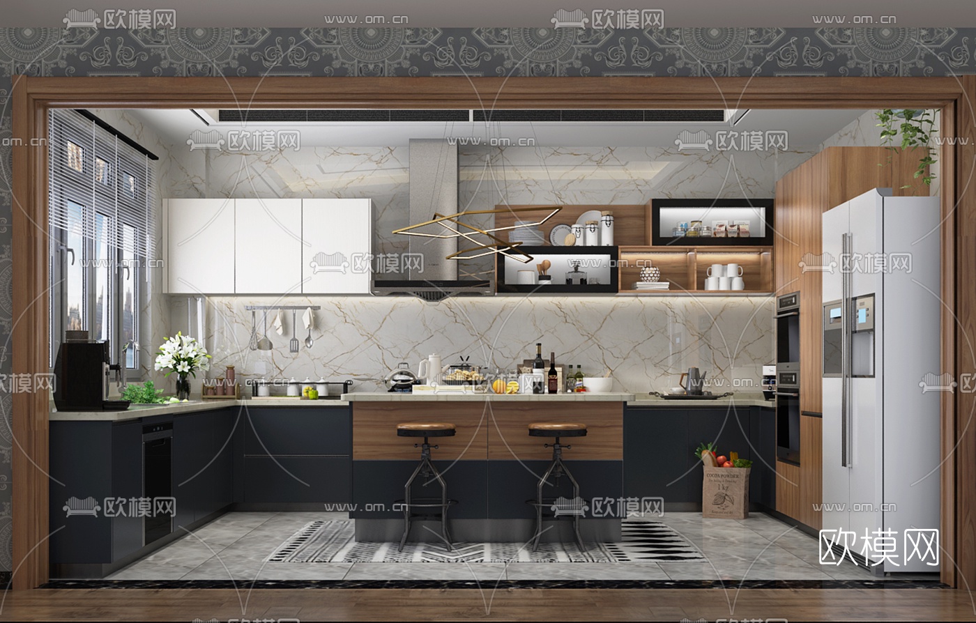 后现代开放式厨房3d模型