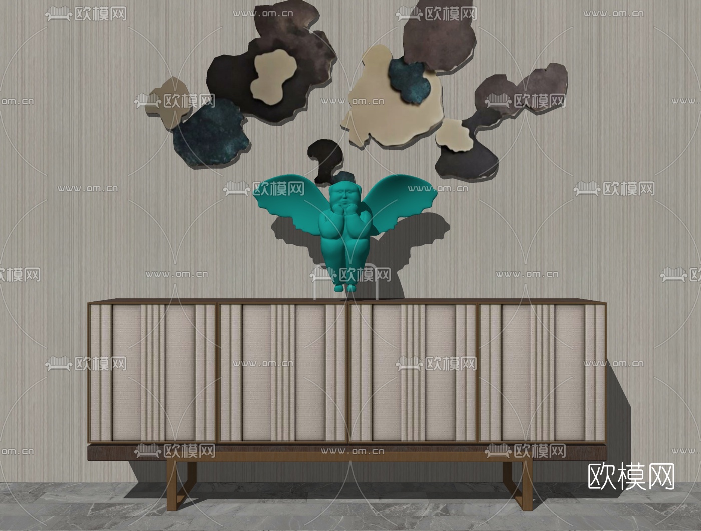 新中式实木边柜su模型下载