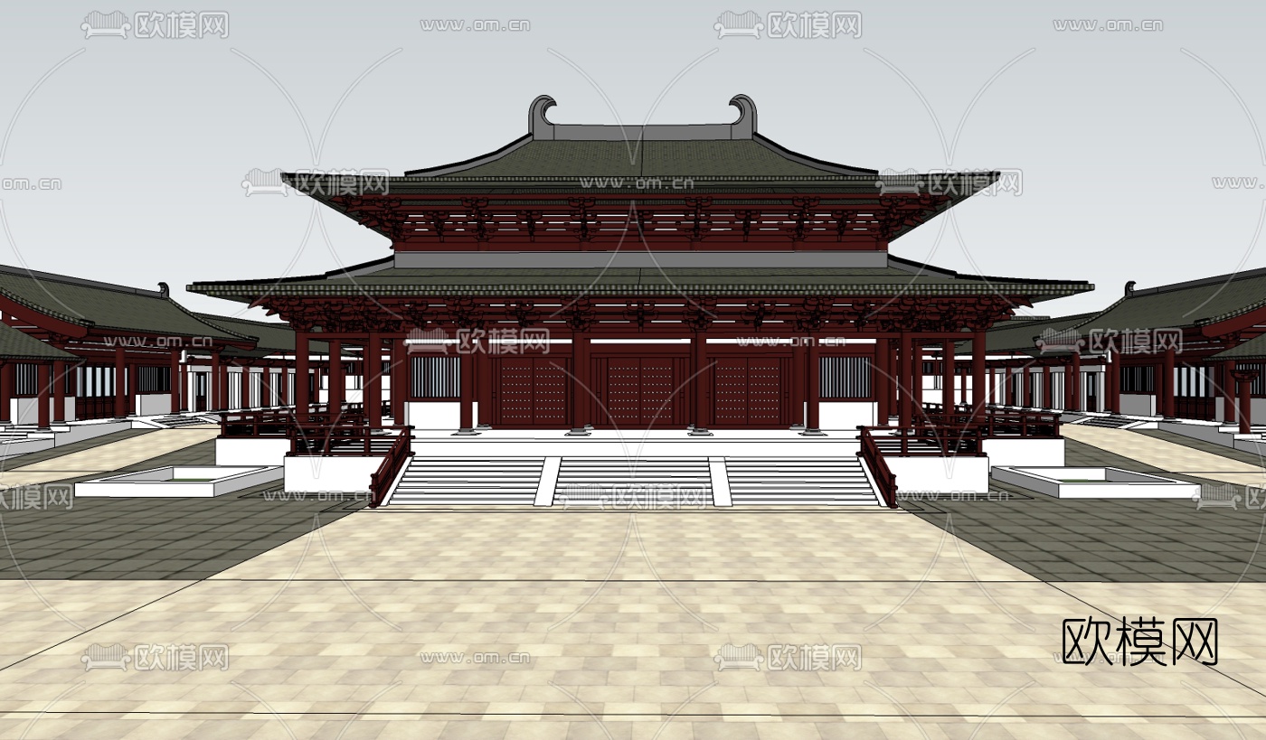 中式宫殿规划su模型下载（渲染图2）