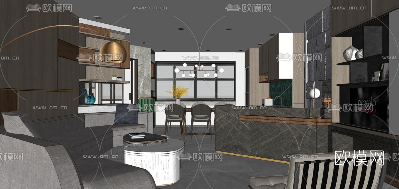 现代轻奢客餐厅su模型下载（渲染图21）