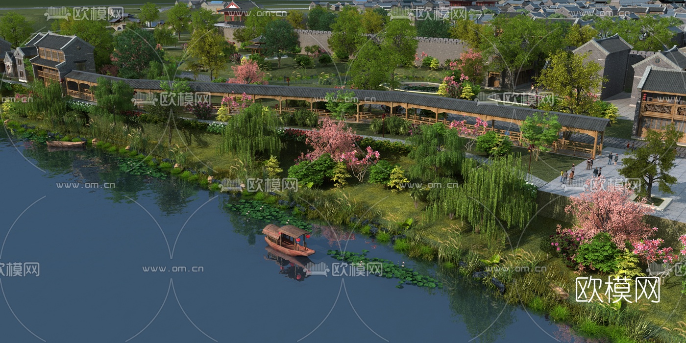 中式湿地公园3d模型下载