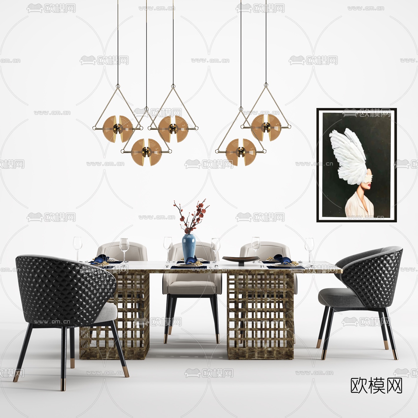 现代轻奢餐桌椅3d模型