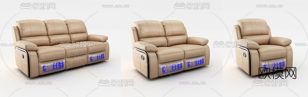 现代皮革功能沙发组合3D模型-免费3dmax模型库-欧模网