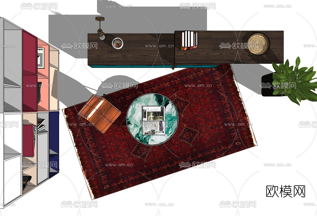 现代单椅装饰柜组合su模型下载（渲染图4）