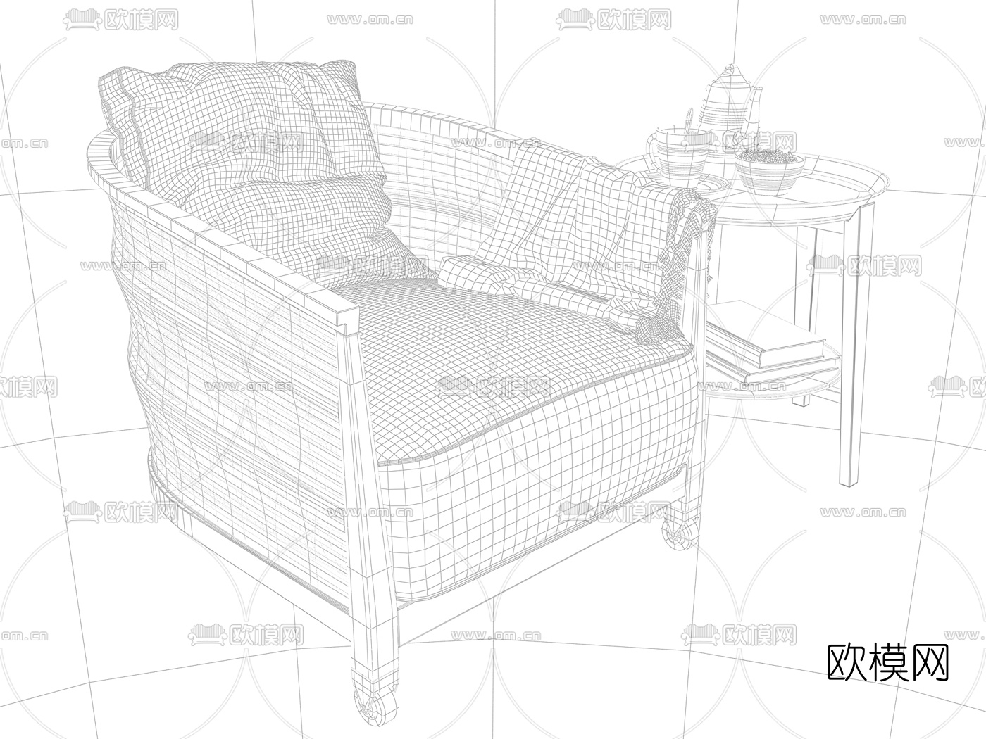 新中式布艺单人沙发3d模型下载（渲染图4）