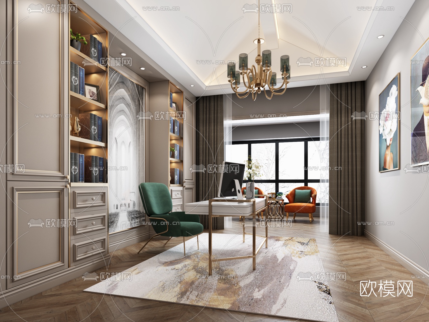 后现代书房3d模型下载