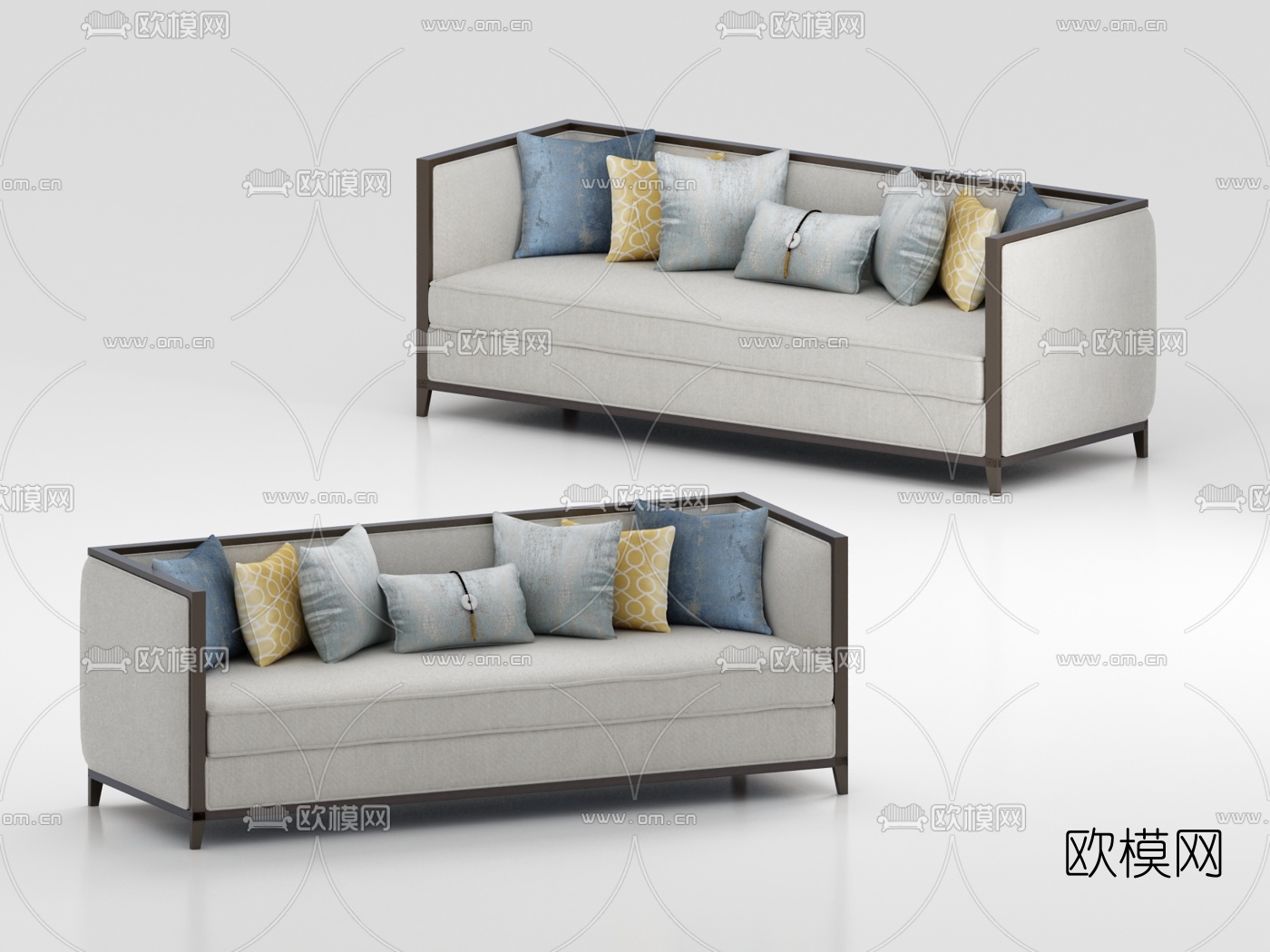 新中式布艺多人沙发3d模型下载