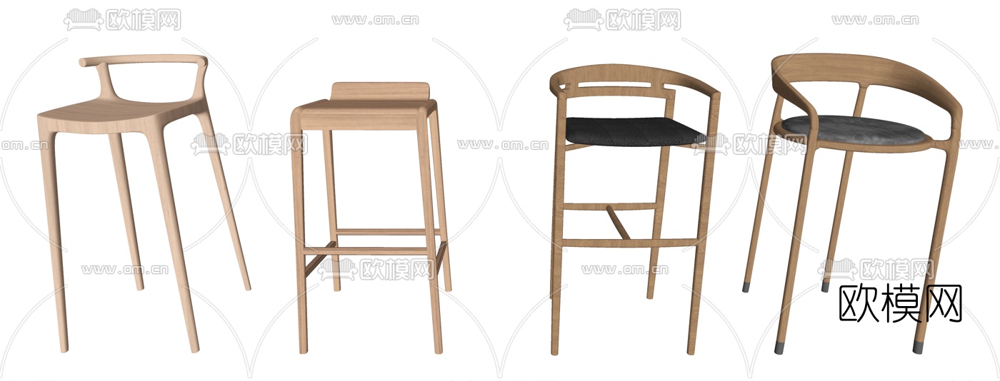 新中式实木吧椅su模型下载（渲染图1）