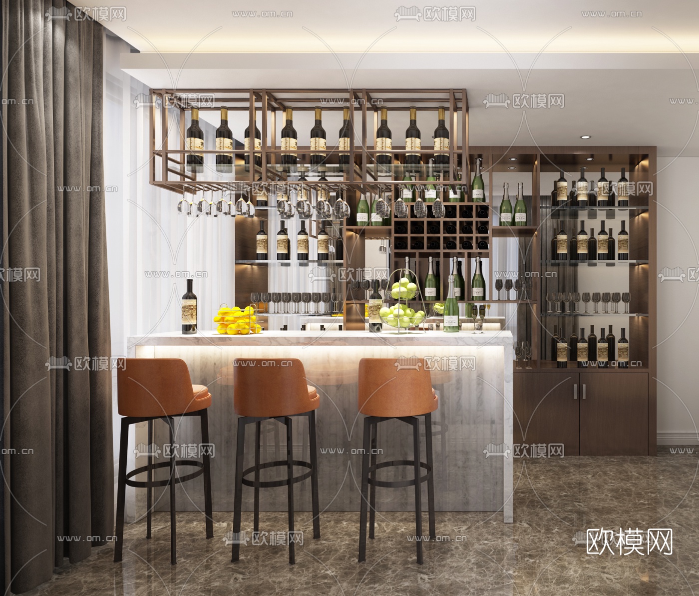 现代大理石吧台酒柜3D模型