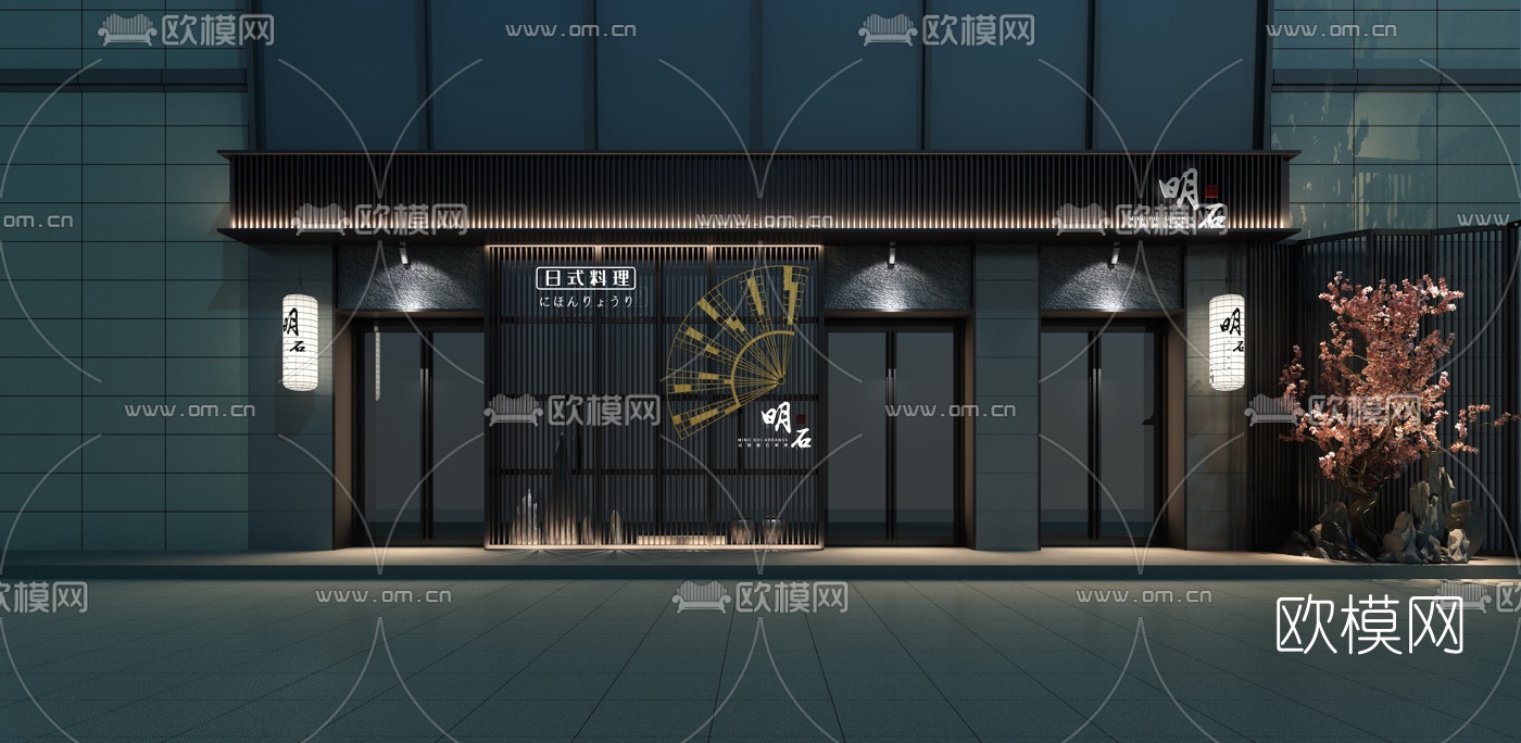 日式料理店建筑外观3d模型下载