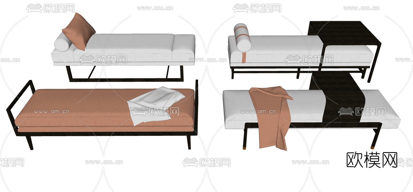 新中式脚凳组合su模型下载