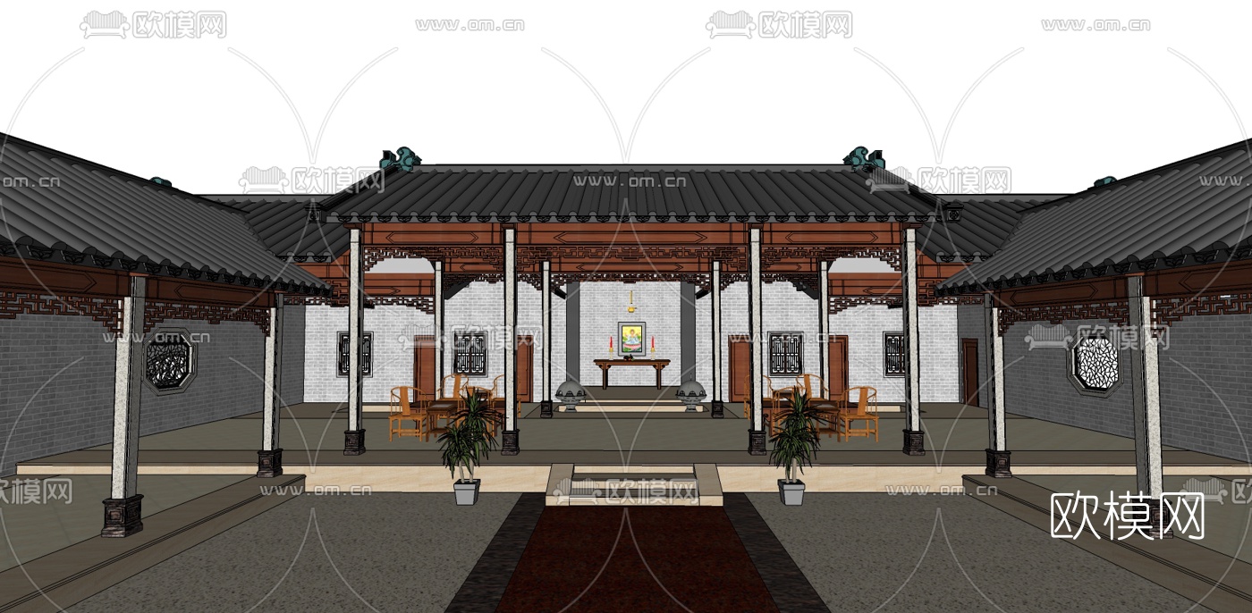 中式四合院su模型下载（渲染图4）