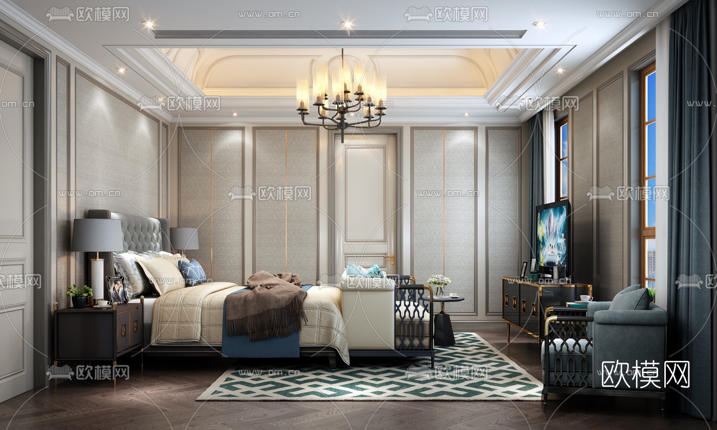美式卧室3D模型下载
