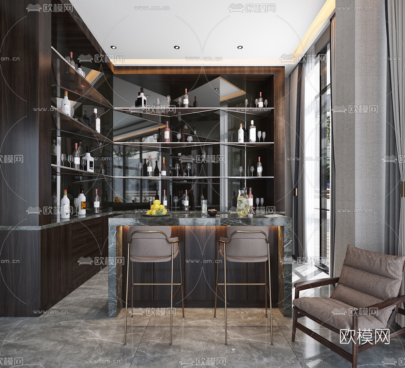 现代酒柜吧台3d模型下载