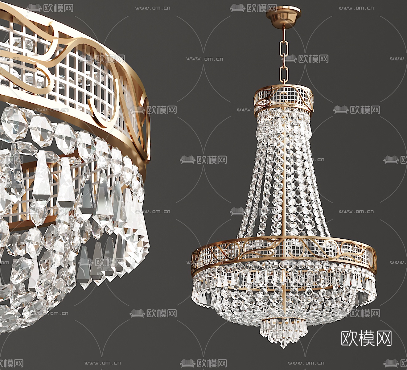 现代金属水晶吊灯3d模型下载_ID10582427_3dmax免费模型-欧模网