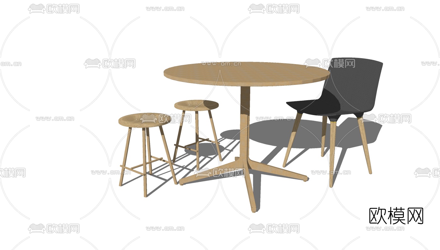 北欧桌椅组合免费su模型下载（渲染图2）