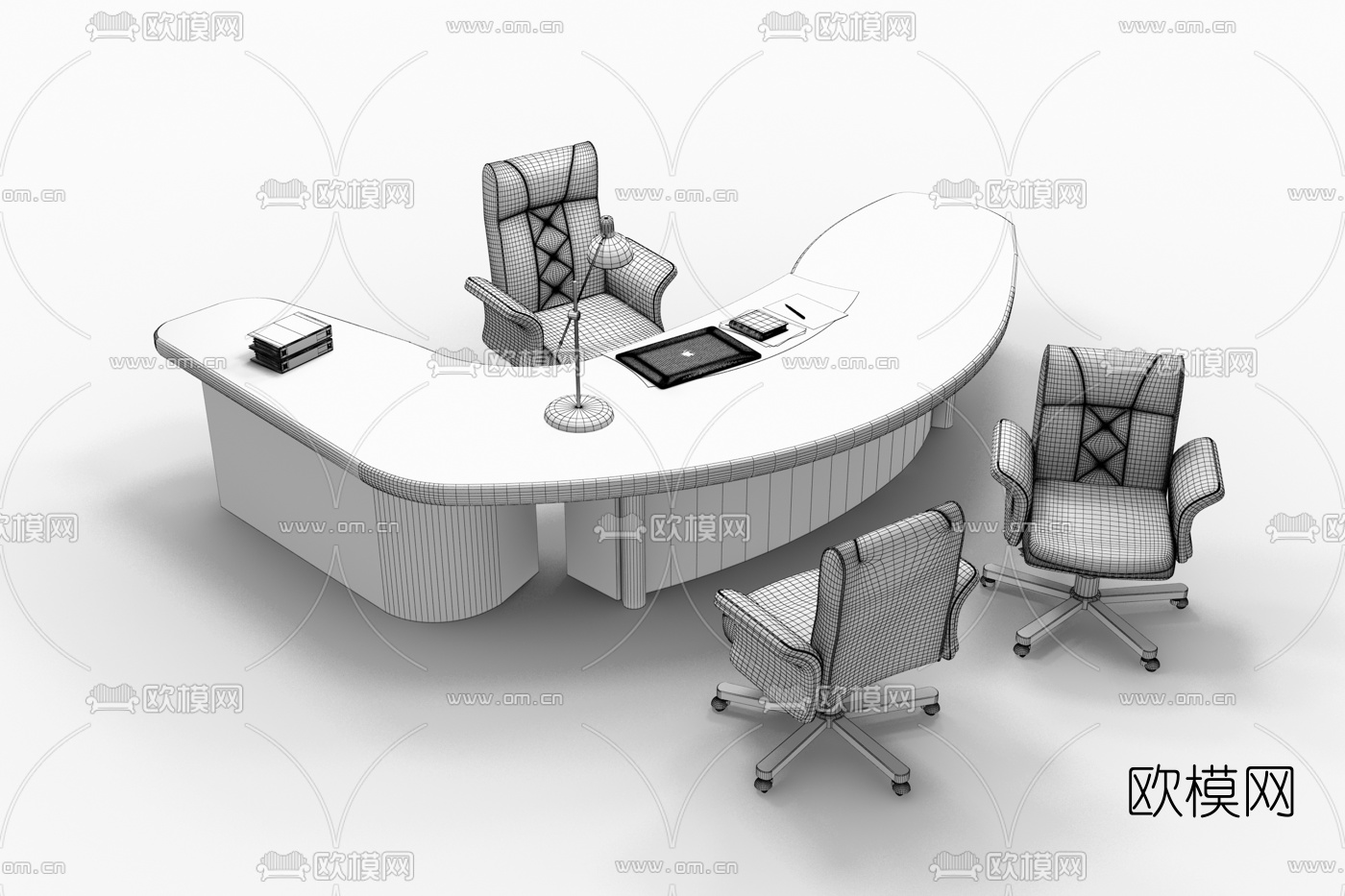 现代大班台办公桌椅3d模型下载（渲染图2）