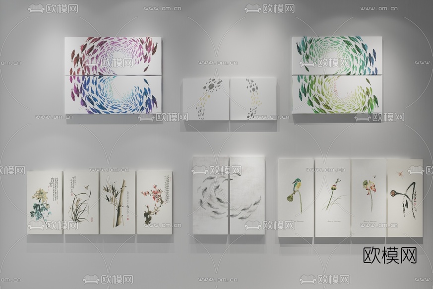 现代装饰画组合3D模型下载(渲染图2)
